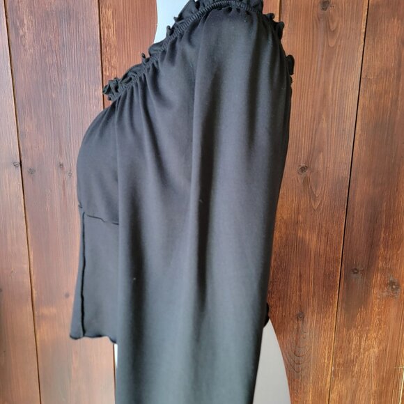 Black Off-Shoulder Crop Top Women L Ruffle Neck Balloon Sleeve Y2K 90s Vintage - Picture 7 of 13